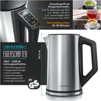 Arendo Edelstahl Wasserkocher 1,5 l Silber