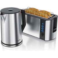 Arendo 2-teiliges Frühstücksset, Edelstahl Wasserkocher 2200W, 4-Scheiben Langschlitz Toaster,