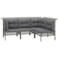 VidaXL 4-tlg. Garten-Lounge-Set mit Kissen Grau Poly Rattan