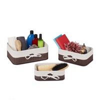 Relaxdays Aufbewahrungskorb, 3er Set, Bambus mit Stoffeinlage, Regal &