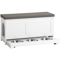 SoBuy FSR136-W Katzenhaus mit Katzennäpfe Katzenklo Schrank Schuhbank mit