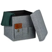 Relaxdays Faltbarer Sitzhocker mit Taschen Leinen Grau