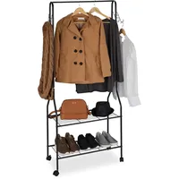 Relaxdays Rollgarderobe, mit 2 Ablagen f. Schuhe, Taschen, Accessoires,