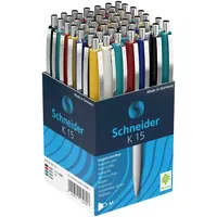 Schneider Kugelschreiber K15 farbsortiert, Schreibfarbe: blau, 50 St.
