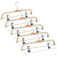 Relaxdays Hosenbügel Holz 5er Set, verstellbare & gummierte Clips,