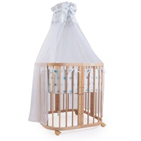 Waldin Babybett aus Holz 7in1 mit Matratze, mitwachsend,Stoffe Sterne
