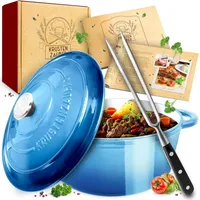 Krustenzauber Gusseisen Topf [inkl. Fleischgabel] - Hochwertiger 24cm Schmortopf