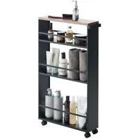 Yamazaki 3628 TOWER Schmaler Rollwagen mit Holzablage