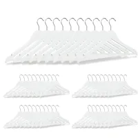 Relaxdays 200 x Holz, Kleiderbügel weiß Weiß,Silber