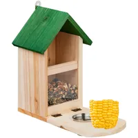 Relaxdays Eichhörnchen Futterhaus, Holz, Eichhörnchenfutterstation mit Maiskolbenhalter, Napf, Sitzplattform,