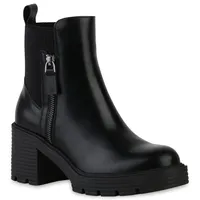 VAN HILL Damen Klassische Stiefeletten Zipper Profil-Sohle Plateau-Schuhe 840489,