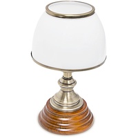 Relaxdays Tischlampe Holz Jugendstil mit Glasschirm weiß Messing-Optik 10018911