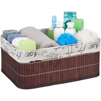 Relaxdays Aufbewahrungskorb, Stoffbezug mit Retro-Print, Bambus, rechteckig, Bad Regalkorb