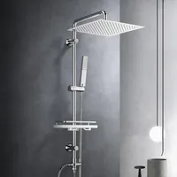 Görbach Regendusche Duschset Duschsystem mit Ablage, Chrom Duschstangeset Duschsäuleset