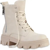 Stiefelparadies Damen Plateau Boots in Beige,