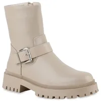 VAN HILL Damen Biker Boots in Beige