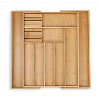 Relaxdays Besteckkasten, ausziehbar, 7-9 Fächer, HxBxT: 5,5x45x44,5 cm, Schubladeneinsatz,