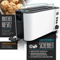 Arendo Langschlitz-Toaster für 4 Scheiben, Doppelwandgehäuse, integrierter Brötchenaufsatz, Bräunungsgrade