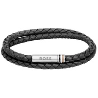 Boss Armband »Schmuck Edelstahl Lederarmband Wickelarmband ARES«, grau