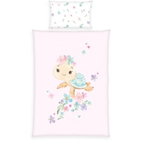 Herding 2485260063 - babybest® Bettwäsche, Little Turtle, Baumwolle/Renforcé, weiß/rosa,