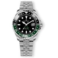 Gigandet Automatikuhr Edelstahl Saphirglas Silber Schwarz World Trip GMT