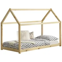 [en.casa] Kinderbett Netstal 90x200 cm Kiefernholz Holzfarben Natur