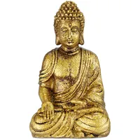 Relaxdays Buddha Figur Garten, wetterfest & frostsicher, Gartenbuddha sitzend,