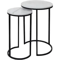 Mendler 2er-Set Beistelltisch HWC-K46, Kaffeetisch Nachttisch Loungetisch, Marmor-Optik MDF