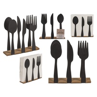 Out of the Blue Schwarzer Metall-Serviettenhalter, Besteck, mit Holzboden,
