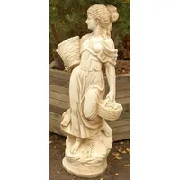 Casa Padrino Jugendstil Gartendeko Skulptur Mädchen mit Körben Sandfarben