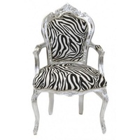 Casa Padrino Barock Esszimmer Stuhl Zebra / Silber mit