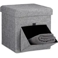 Relaxdays Faltbarer Sitzhocker Leinen 38 x 38 x 38