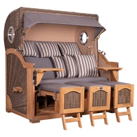 Mr. Deko Strandkorb Düne Grande XXL Bullauge Teak PE