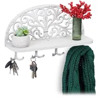 Relaxdays Wandgarderobe mit Ablage, Antik Design, 4 Doppelhaken, Schlüsselbrett,