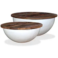 VidaXL Couchtisch-Set 2tlg. Altholz Massiv Weiß Schüsselform
