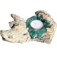 WOGEKA - Weißer Glas Teelichthalter auf Wurzel-Holz - White