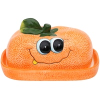 Dekohelden24 Keramik Butterdose/Butterbehälter als Orange/Mandarine, Maße ca. 16,5 x