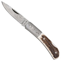 Budoten Haller Unisex – Erwachsene Damast-Taschenmesser Hirschhorngriff, braun, one
