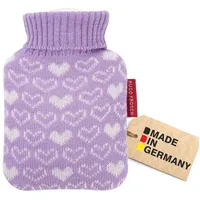 Hugo Frosch Mini-Wärmflasche 0,2 l mit Strickbezug Lila Herzen