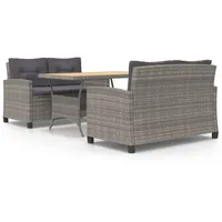 VidaXL 3-tlg. Garten-Essgruppe mit Grau Kissen Poly Rattan