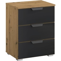 Rauch Möbel Nachtschrank, Anthrazit, Eiche Artisan, Metall, 3 Schubladen,