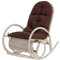 Mendler Schaukelstuhl Esmeraldas, Schwingsessel Rattansessel, weiß ~ Auflage braun