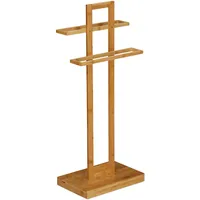 Relaxdays Handtuchhalter stehend, Badetuchhalter Bambus, 2-armig, Bad Handtuchständer, HxBxT: