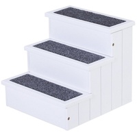 PawHut Haustiertreppe mit Teppich Tannenholz Weiß
