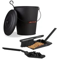 Relaxdays 3 tlg. Kaminreinigungs-Set, Ascheeimer mit Deckel, Kohlenschaufel flach,