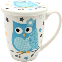 Dekohelden24 Teetasse/Teebecher aus Keramik inkl. Metallsieb und Deckel, mit
