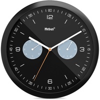 MEBUS Quarz-Wanduhr mit Thermometer und Hygrometer / Kunststoff /