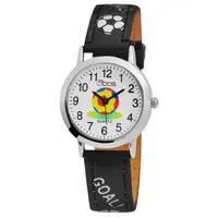 QBOS Kinder – Uhr Lederimitat Armbanduhr Fußball Dornschließe Analog