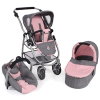 Bayer Chic 2000 3 In, 3-in-1 Puppenwagen, Melange grau-rosa,