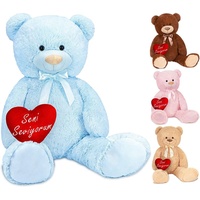Brubaker XXL Teddybär 100 cm Hellblau mit einem Seni
